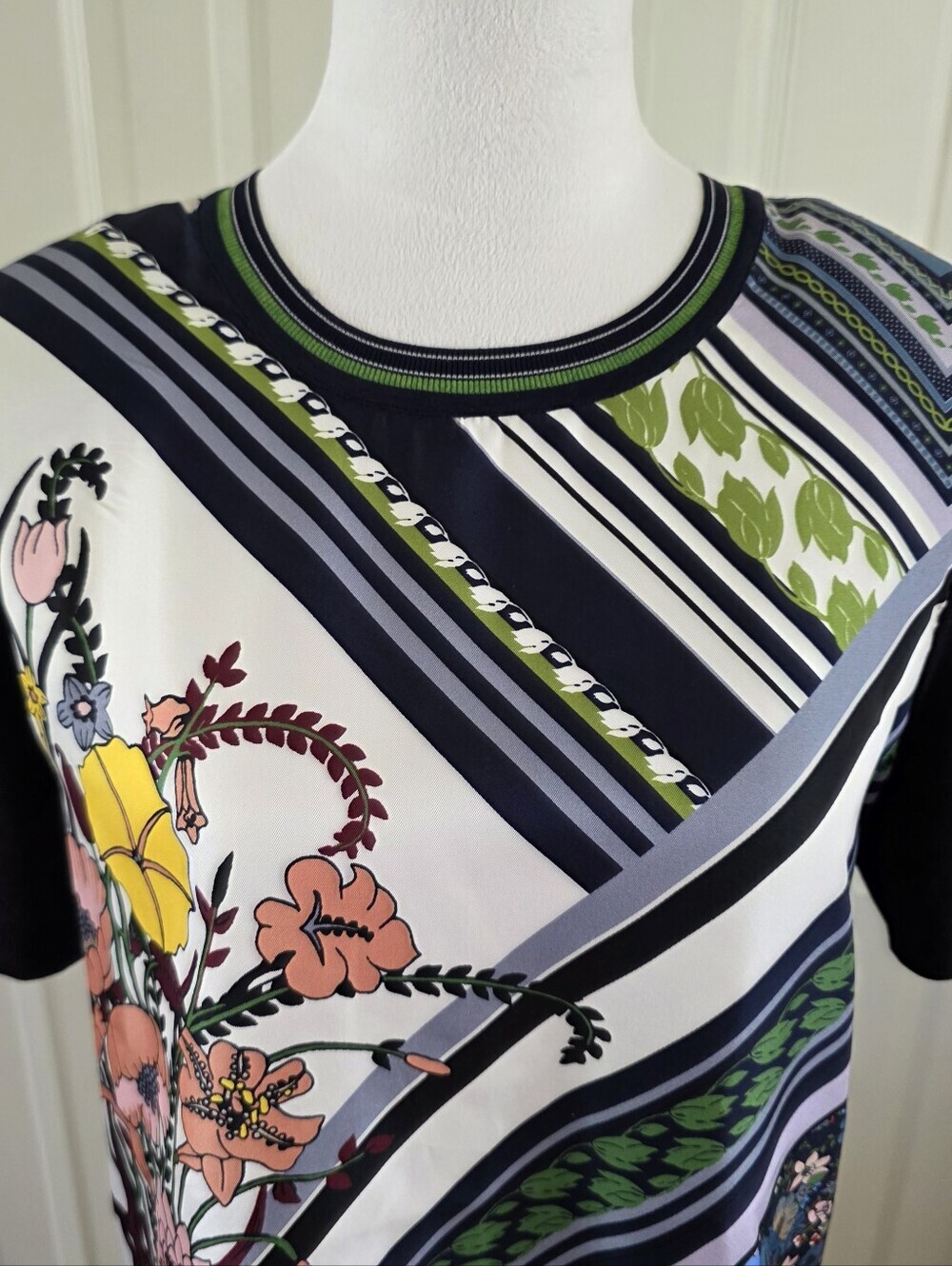 Tory Burch Silk & Wool Floral Mixed Print Top SZ Large - Picture 3 of 15
